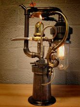 Steampunk desk or dresser lamp for sale: with Armcarbon filament lamphourglass and and cable dimmer.