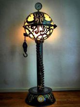 Steampunk Art floor lamp: Decorative piece of art with gaint squid.