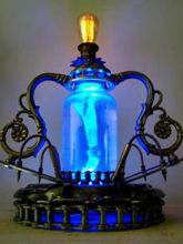 Steampunk Art Alchemy lamp for sale: Decorative piece of art with taxidermy squid.